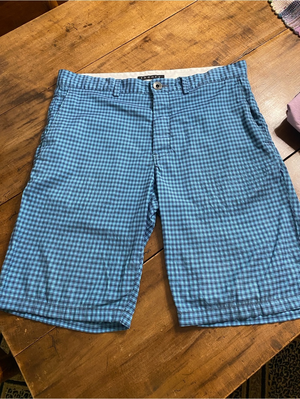 Theory Light Blue Checked Men’s Shorts